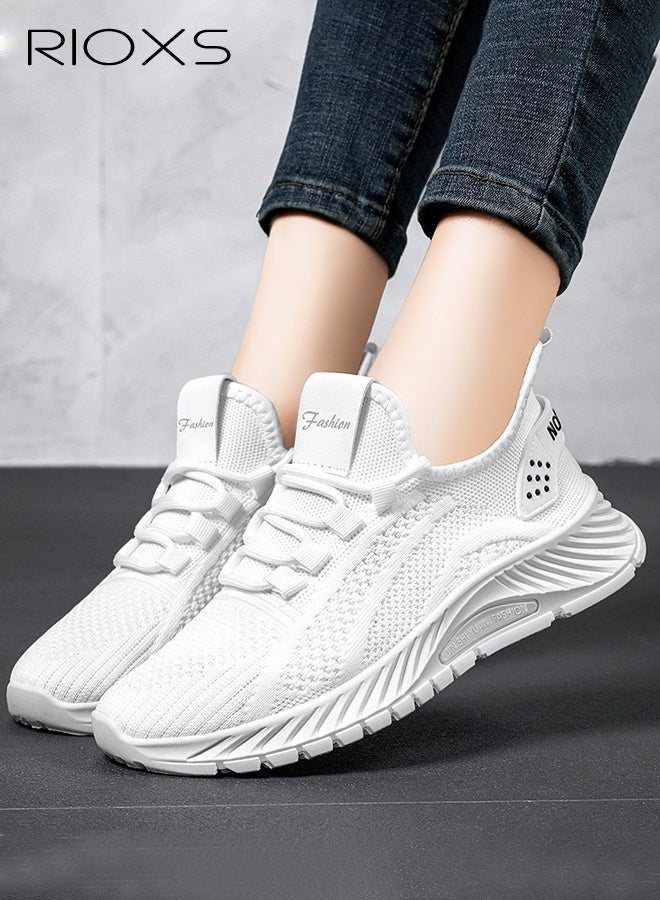 ريوكس أحذية الجري النسائية، أحذية رياضية خفيفة الوزن ومانعة للانزلاق، أحذية رياضية غير رسمية سهلة الارتداء من شبكة قابلة للتنفس، أحذية مريحة غير رسمية برباط للمشي، أحذية تنس للسيدات، أحذية رياضية عصرية ناعمة للركض والتمارين الرياضية والجري والمشي لمسافات طويلة وصيد الأسماك والارتداء اليومي، بيضاء - Image 2